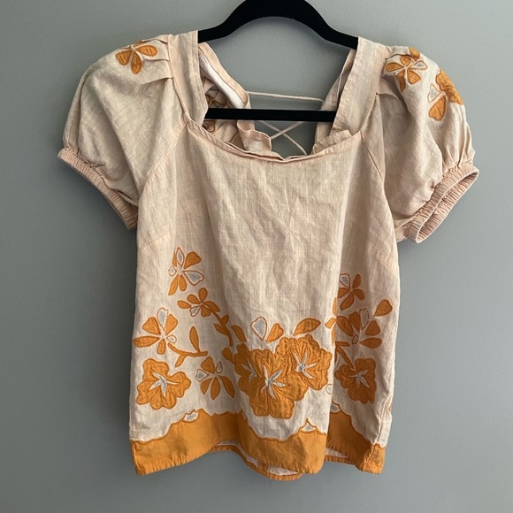 Madewell Embroidered Puff Sleeve Peasant Top - Picture 4 of 5